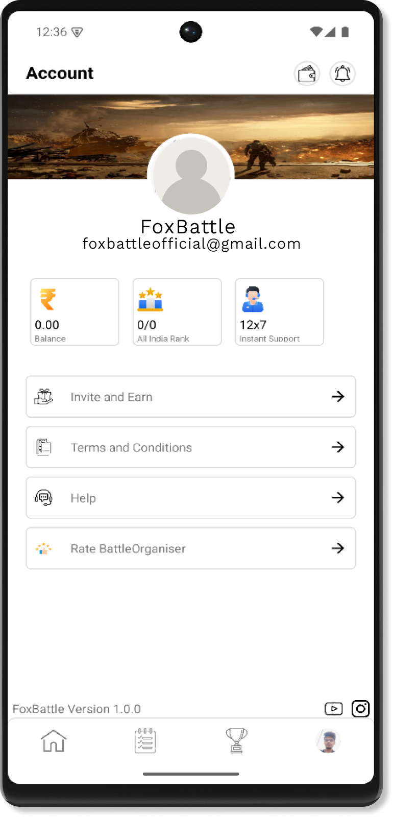 FoxBattle Join Tournaments Page